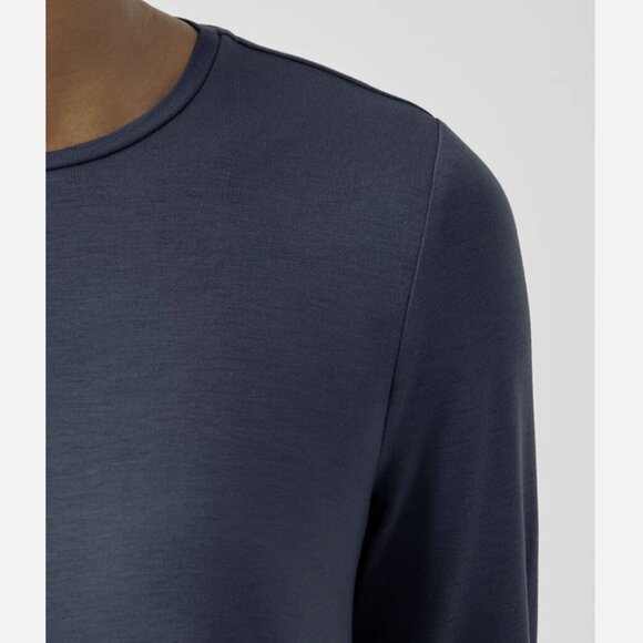 Eileen Fisher Ocean Blue Fine Jersey Crew Neck Long Length Top - Picture 4 of 5
